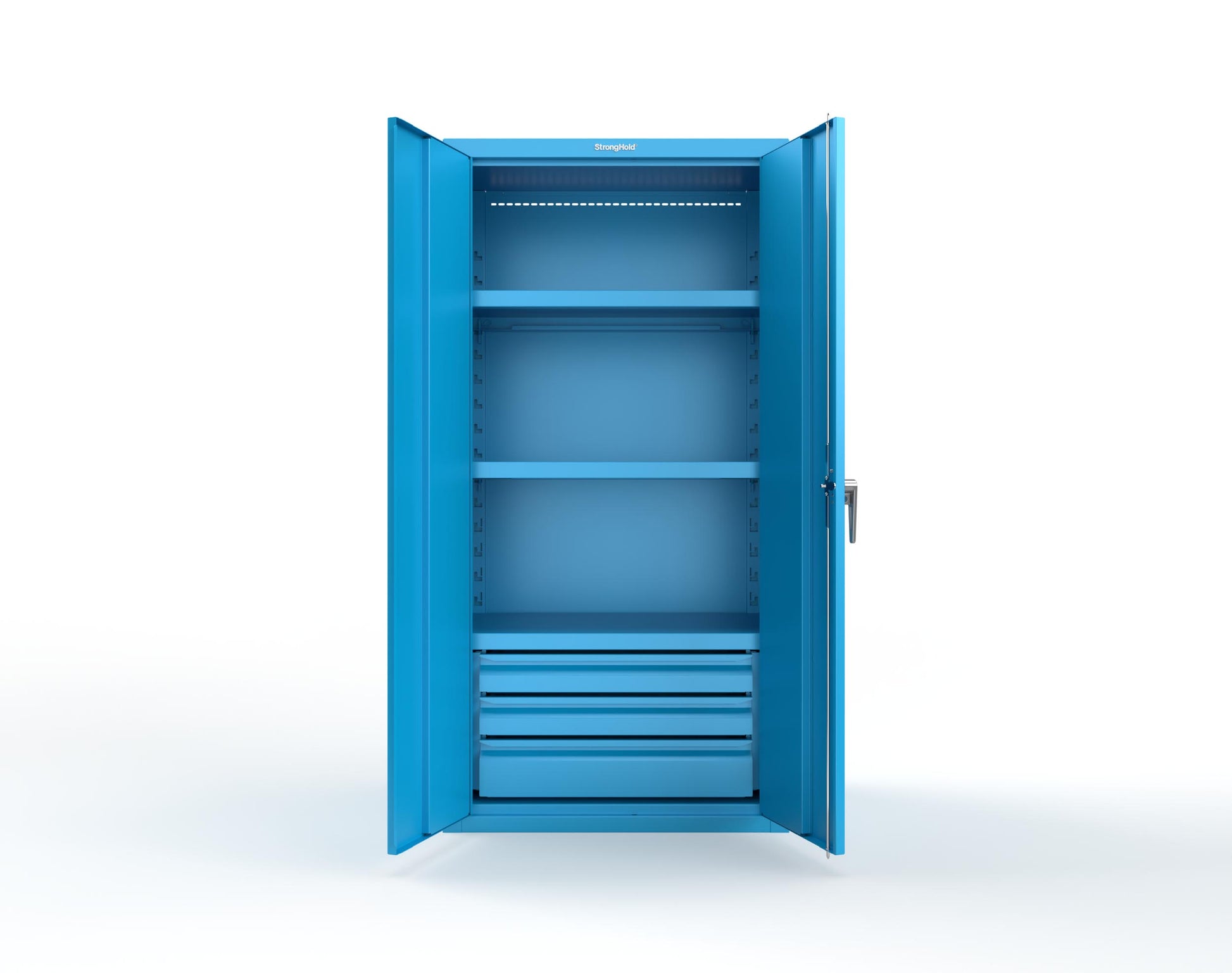 Heavy Duty 18 GA Cabinet with 3 Drawers and 3 Shelves - 36 in. W x 24 in. D x 72 in. H - 36-243-3DB-P-5012
