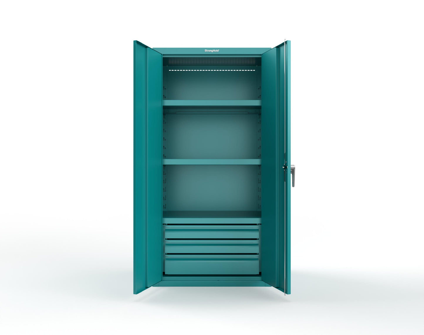 Heavy Duty 18 GA Cabinet with 3 Drawers and 3 Shelves - 36 in. W x 24 in. D x 72 in. H - 36-243-3DB-P-5021