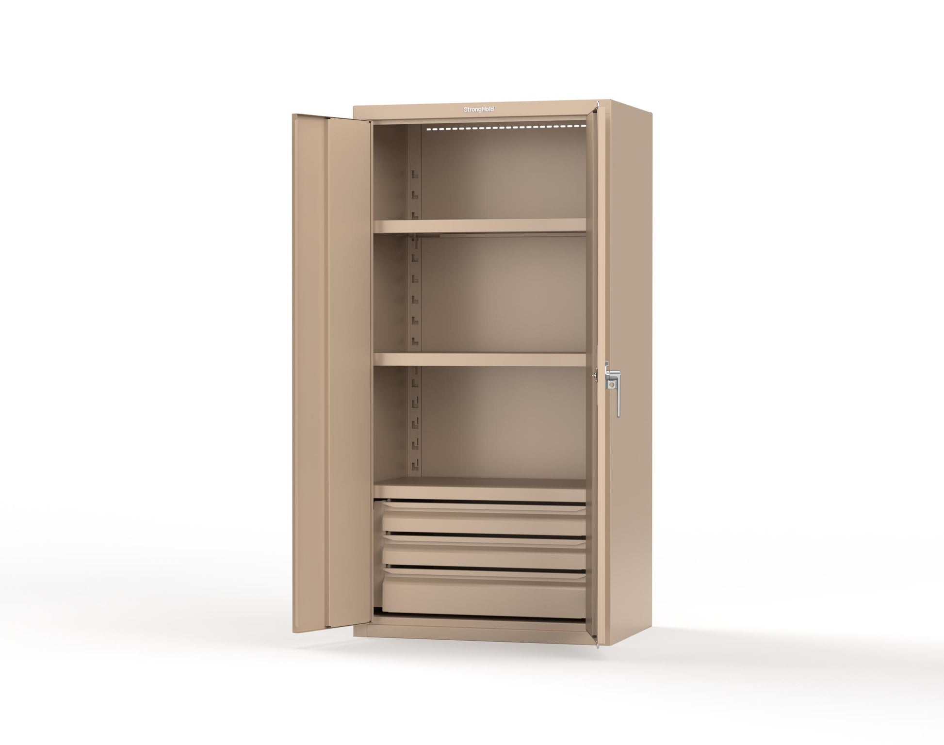 Heavy Duty 18 GA Cabinet with 3 Drawers and 3 Shelves - 36 in. W x 24 in. D x 72 in. H - 36-243-3DB-P-1019
