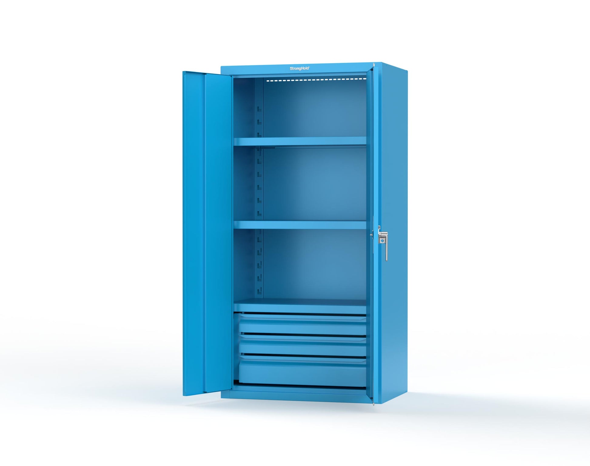 Heavy Duty 18 GA Cabinet with 3 Drawers and 3 Shelves - 36 in. W x 24 in. D x 72 in. H - 36-243-3DB-P-5012