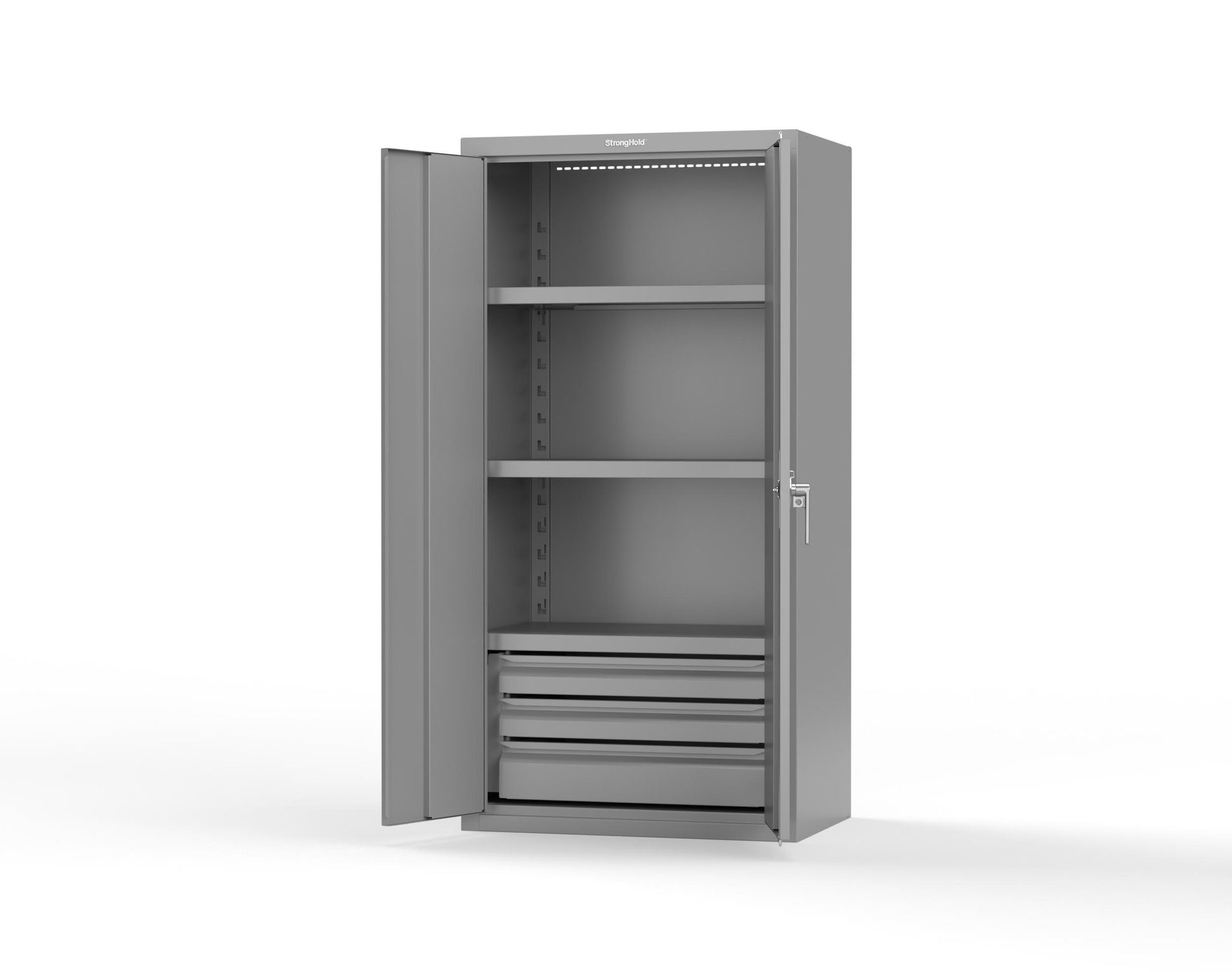 Heavy Duty 18 GA Cabinet with 3 Drawers and 3 Shelves - 36 in. W x 24 in. D x 72 in. H - 36-243-3DB-P-7037
