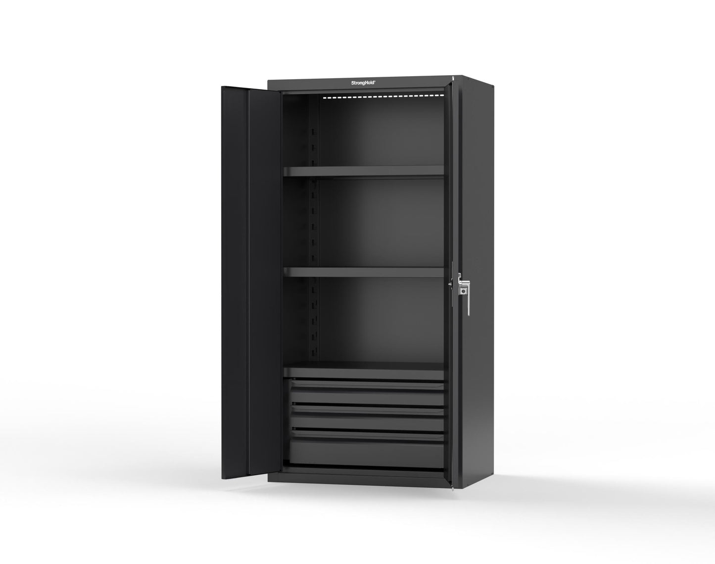 Heavy Duty 18 GA Cabinet with 3 Drawers and 3 Shelves - 36 in. W x 24 in. D x 72 in. H - 36-243-3DB-P-9005