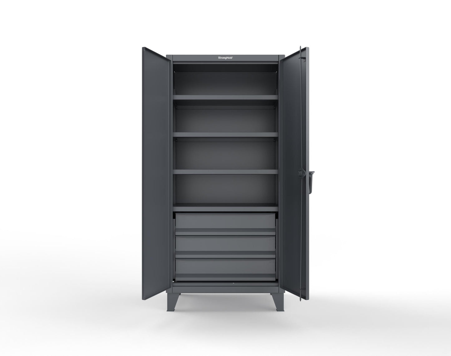 Extreme Duty 12 GA Cabinet with 3 Drawers, 4 Shelves - 36 In. W x 24 In. D x 78 In. H - 36-244-3DB-7024