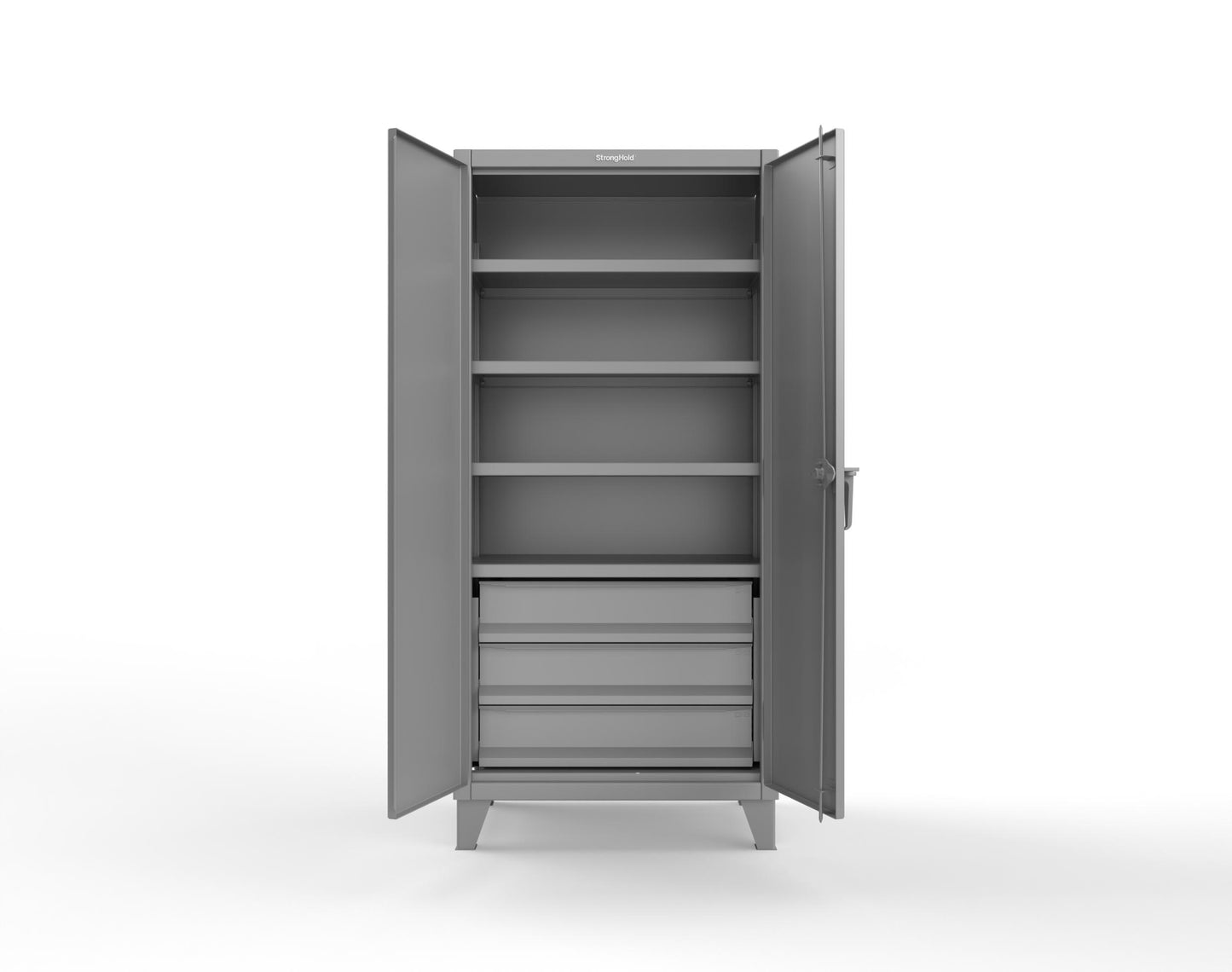 Extreme Duty 12 GA Cabinet with 3 Drawers, 4 Shelves - 36 In. W x 24 In. D x 78 In. H - 36-244-3DB-7037