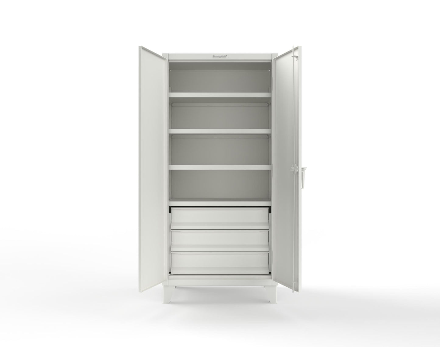 Extreme Duty 12 GA Cabinet with 3 Drawers, 4 Shelves - 36 In. W x 24 In. D x 78 In. H - 36-244-3DB-9003