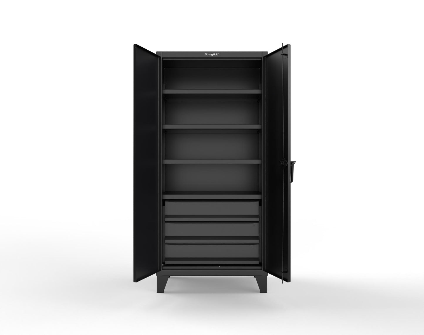 Extreme Duty 12 GA Cabinet with 3 Drawers, 4 Shelves - 36 In. W x 24 In. D x 78 In. H - 36-244-3DB-9005