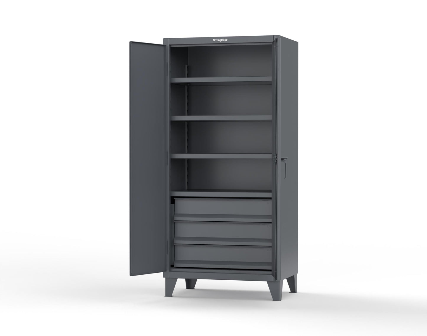 Extreme Duty 12 GA Cabinet with 3 Drawers, 4 Shelves - 36 In. W x 24 In. D x 78 In. H - 36-244-3DB-7024