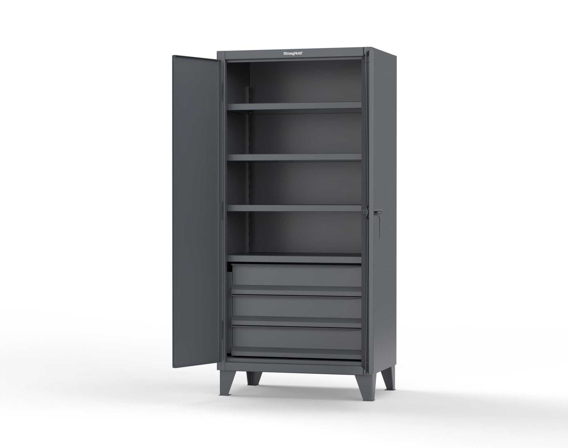 Extreme Duty 12 GA Cabinet with 3 Drawers, 4 Shelves - 36 In. W x 24 In. D x 78 In. H - 36-244-3DB-7024