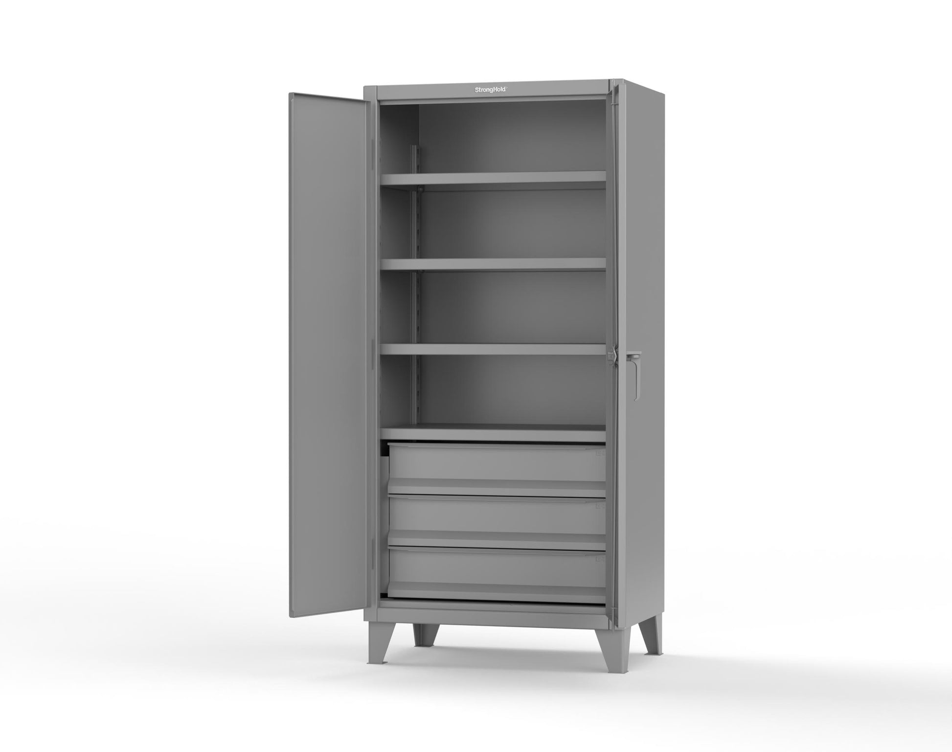 Extreme Duty 12 GA Cabinet with 3 Drawers, 4 Shelves - 36 In. W x 24 In. D x 78 In. H - 36-244-3DB-7037