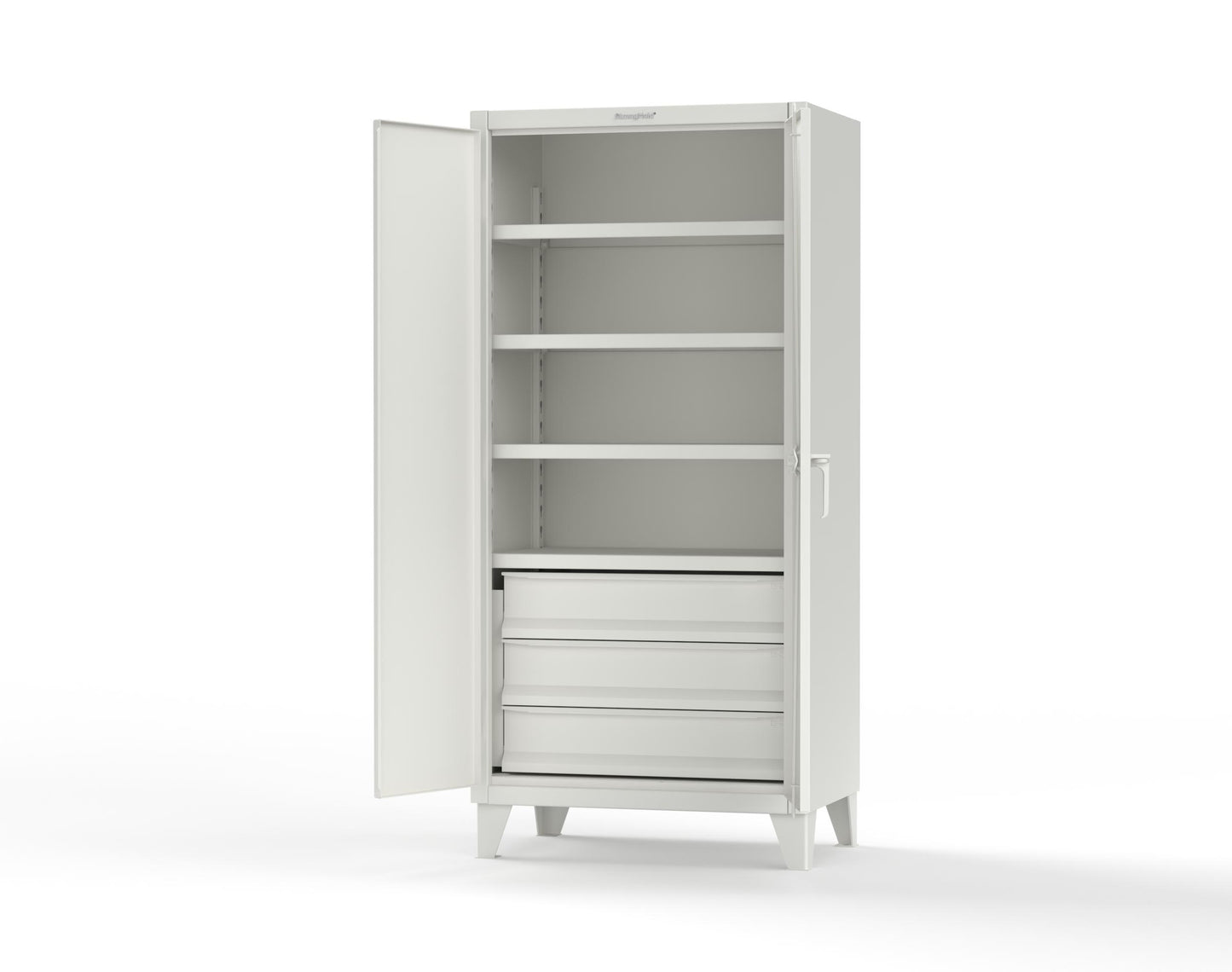 Extreme Duty 12 GA Cabinet with 3 Drawers, 4 Shelves - 36 In. W x 24 In. D x 78 In. H - 36-244-3DB-9003