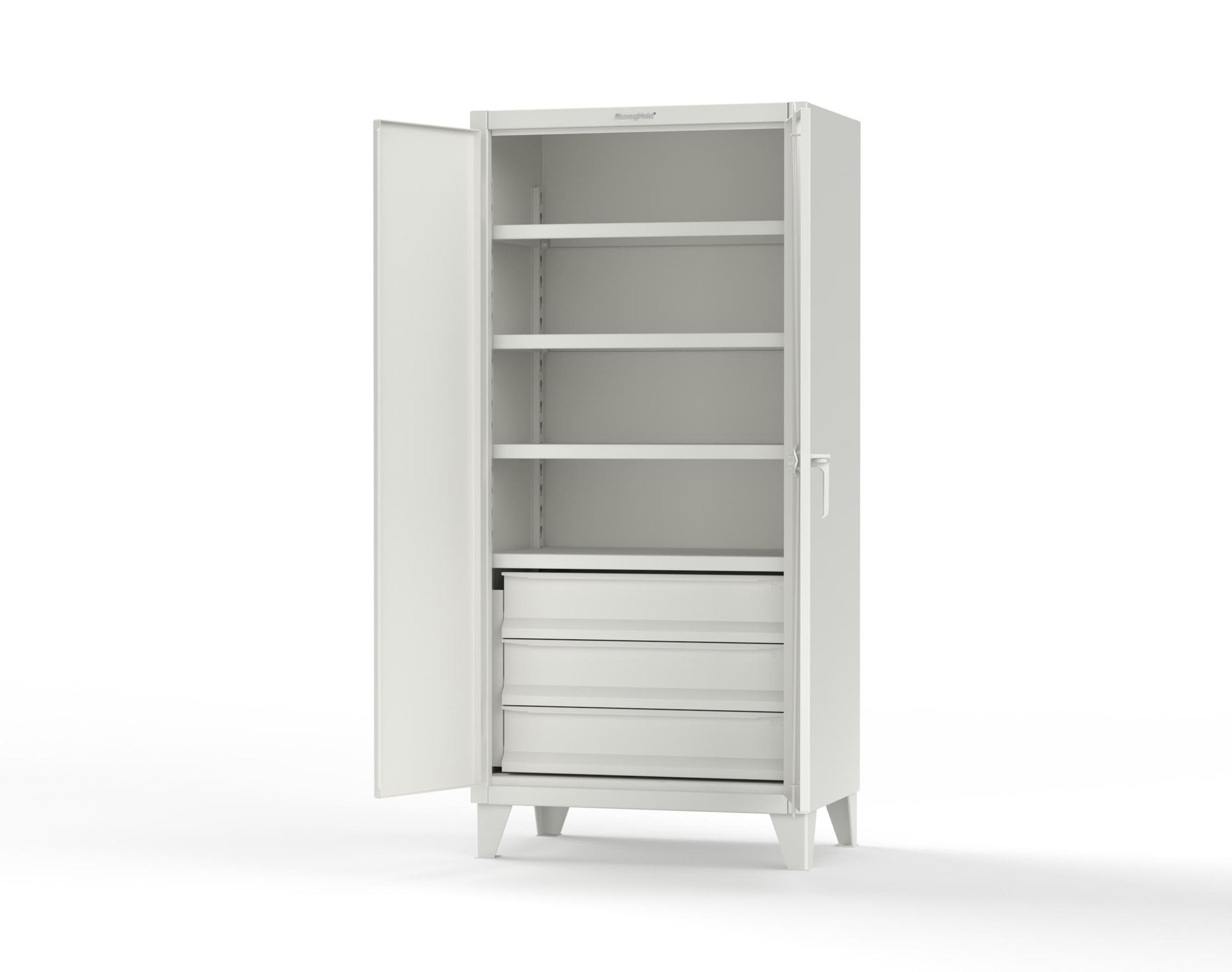 Extreme Duty 12 GA Cabinet with 3 Drawers, 4 Shelves - 36 In. W x 24 In. D x 78 In. H - 36-244-3DB-9003