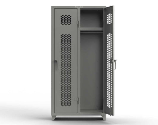 Extra Heavy Duty 14 GA Ventilated Single-Tier Locker with Shelf and Hanger Rod, 2 Compartments - 36 in. W x 18 in. D x 75 in. H