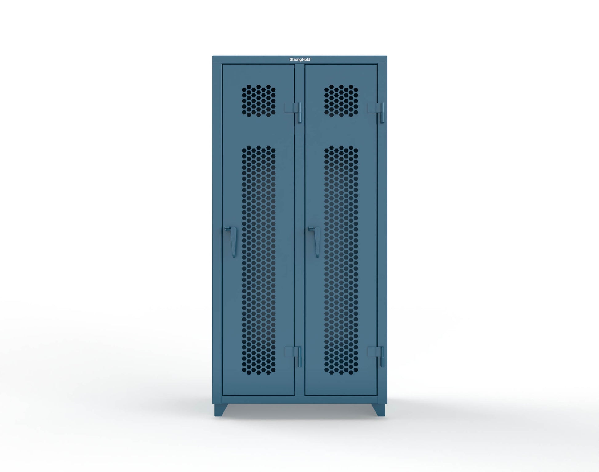 Extra Heavy Duty 14 GA Ventilated Single-Tier Locker with Shelf and Hanger Rod, 2 Compartments - 36 in. W x 18 in. D x 75 in. H - 36-2H-18-1T-L-5001