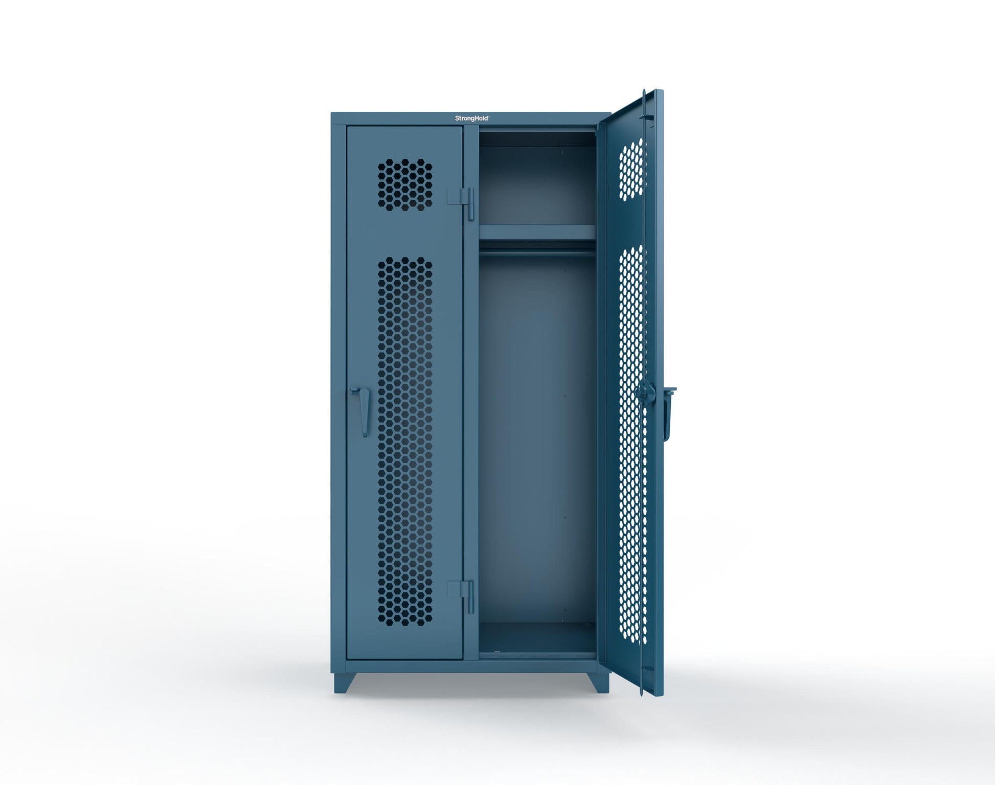 Extra Heavy Duty 14 GA Ventilated Single-Tier Locker with Shelf and Hanger Rod, 2 Compartments - 36 in. W x 18 in. D x 75 in. H - 36-2H-18-1T-L-5001