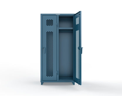 Extra Heavy Duty 14 GA Ventilated Single-Tier Locker with Shelf and Hanger Rod, 2 Compartments - 36 in. W x 18 in. D x 75 in. H - 36-2H-18-1T-L-5001