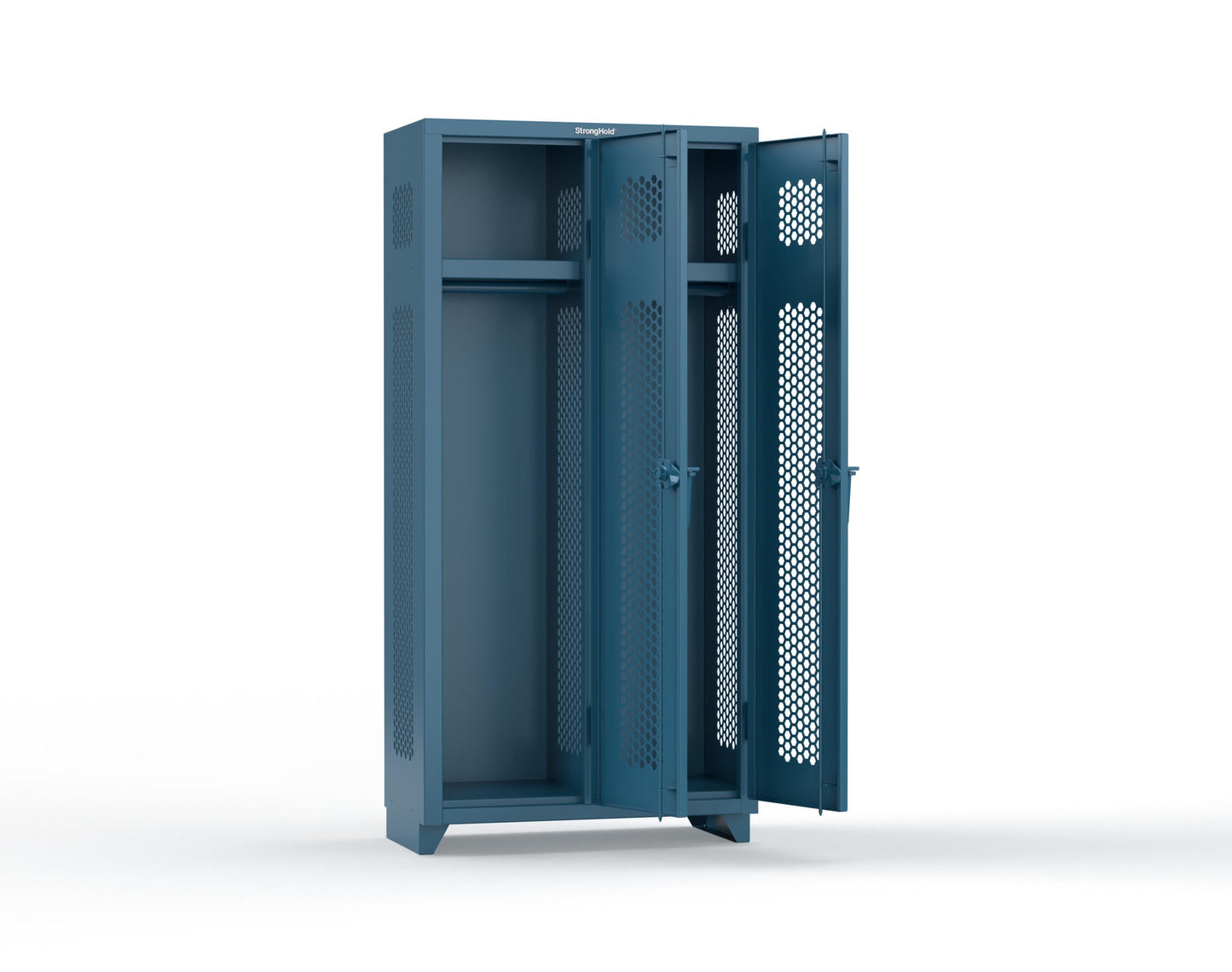 Extra Heavy Duty 14 GA Ventilated Single-Tier Locker with Shelf and Hanger Rod, 2 Compartments - 36 in. W x 18 in. D x 75 in. H - 36-2H-18-1T-L-5001