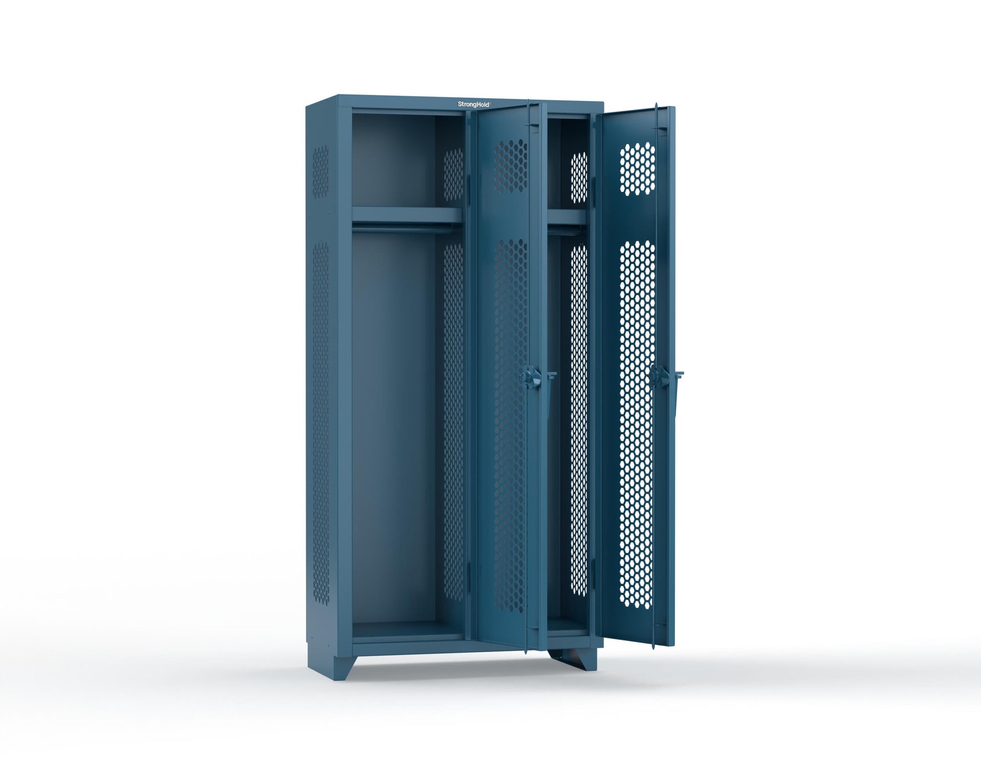 Extra Heavy Duty 14 GA Ventilated Single-Tier Locker with Shelf and Hanger Rod, 2 Compartments - 36 in. W x 18 in. D x 75 in. H - 36-2H-18-1T-L-5001