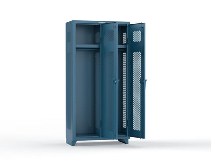 Extra Heavy Duty 14 GA Ventilated Single-Tier Locker with Shelf and Hanger Rod, 2 Compartments - 36 in. W x 18 in. D x 75 in. H - 36-2H-18-1T-L-5001
