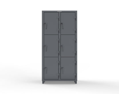 Extra Heavy Duty 14 GA Triple-Tier Locker, 6 Compartments - 36 in. W x 18 in. D x 75 in. H - 36-6D-18-3T-L-7024