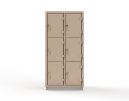 Extra Heavy Duty 14 GA Triple-Tier Locker, 6 Compartments - 36 in. W x 18 in. D x 75 in. H - 36-6D-18-3T-L-1019