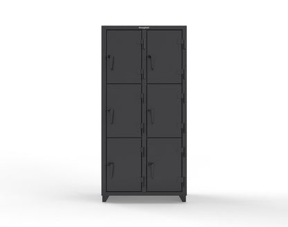Extra Heavy Duty 14 GA Triple-Tier Locker, 6 Compartments - 36 in. W x 18 in. D x 75 in. H - 36-6D-18-3T-L-9005