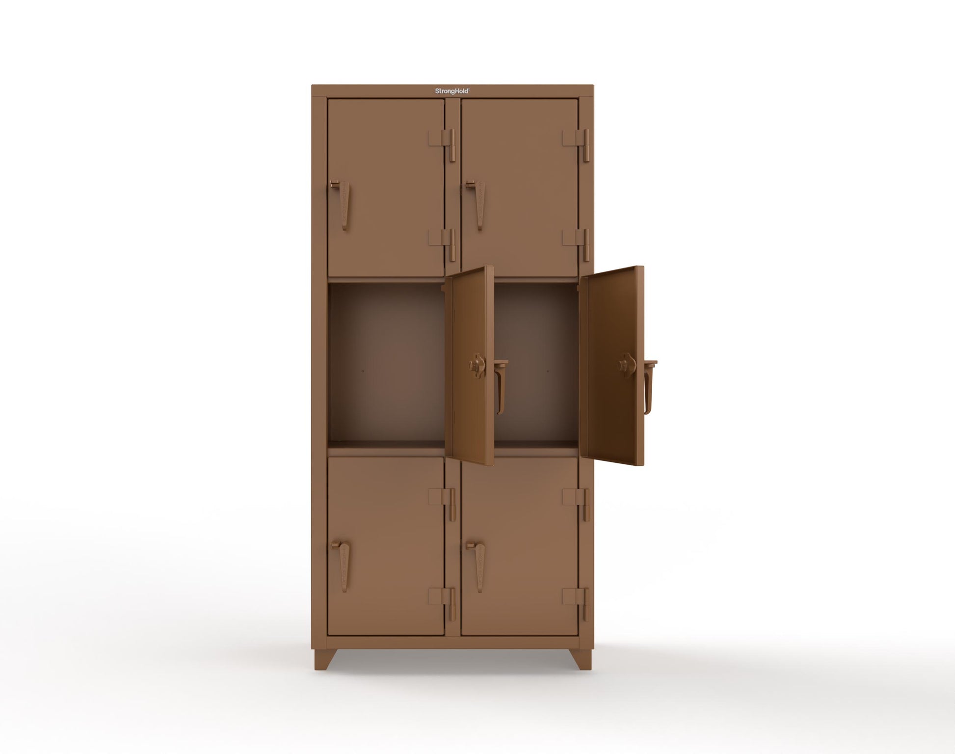 Extra Heavy Duty 14 GA Triple-Tier Locker, 6 Compartments - 36 in. W x 18 in. D x 75 in. H - 36-6D-18-3T-L-8008