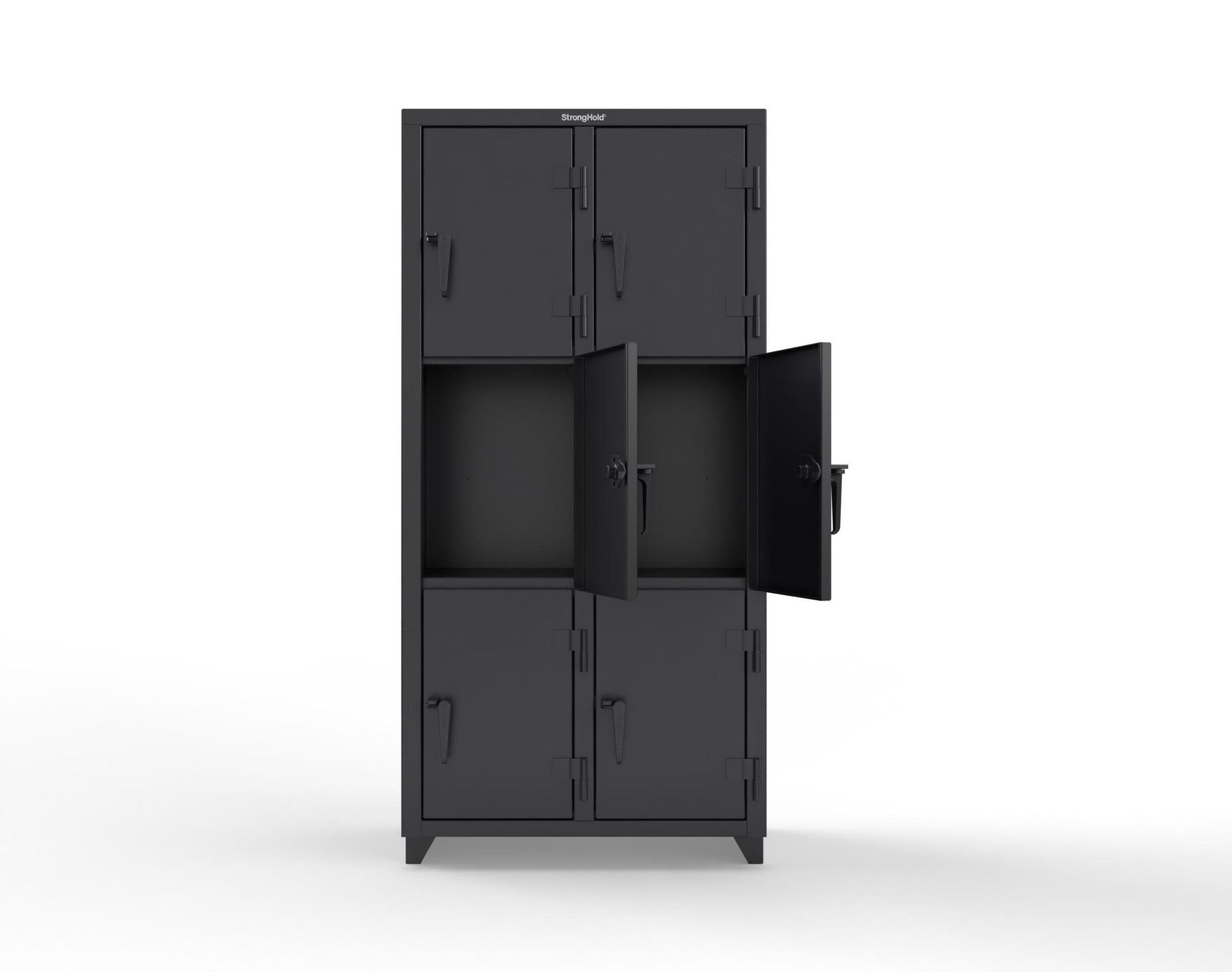 Extra Heavy Duty 14 GA Triple-Tier Locker, 6 Compartments - 36 in. W x 18 in. D x 75 in. H - 36-6D-18-3T-L-9005