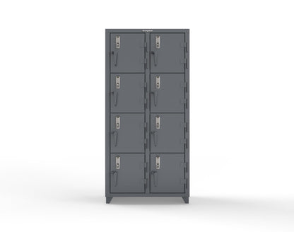 Extra Heavy Duty 14 GA 4-Tier Locker with Keyless Entry Lock, 8 Compartments – 36 in. W x 18 in. D x 75 in. H - 36-8D-18-4T-EK-L-7024