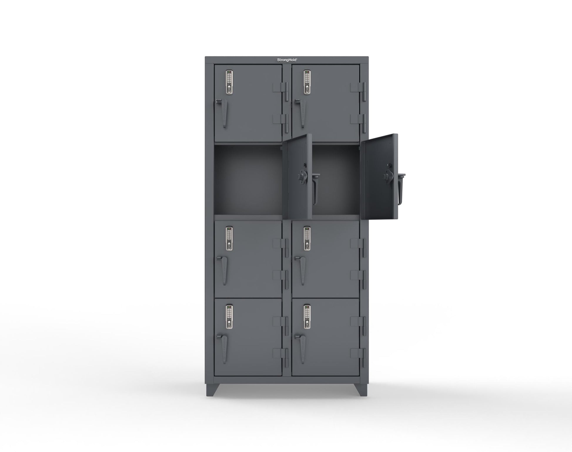 Extra Heavy Duty 14 GA 4-Tier Locker with Keyless Entry Lock, 8 Compartments – 36 in. W x 18 in. D x 75 in. H - 36-8D-18-4T-EK-L-7024