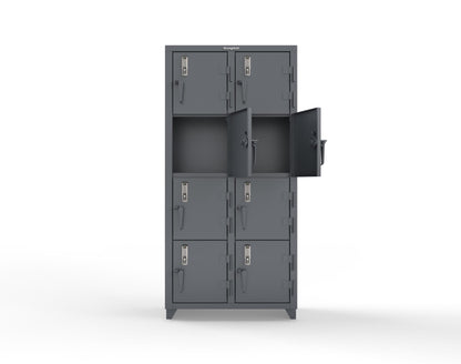 Extra Heavy Duty 14 GA 4-Tier Locker with Keyless Entry Lock, 8 Compartments – 36 in. W x 18 in. D x 75 in. H - 36-8D-18-4T-EK-L-7024