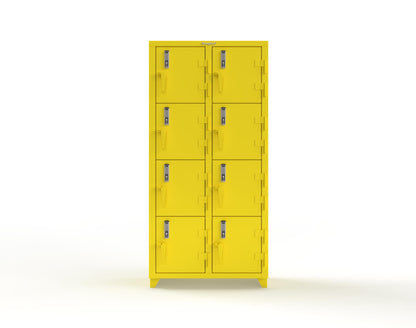 Extra Heavy Duty 14 GA 4-Tier Locker with Keyless Entry Lock, 8 Compartments – 36 in. W x 18 in. D x 75 in. H - 36-8D-18-4T-EK-L-1021