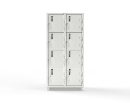 Extra Heavy Duty 14 GA 4-Tier Locker with Keyless Entry Lock, 8 Compartments – 36 in. W x 18 in. D x 75 in. H - 36-8D-18-4T-EK-L-9003