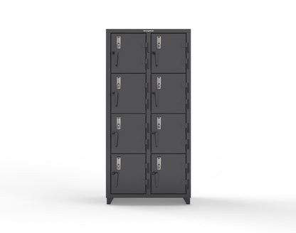 Extra Heavy Duty 14 GA 4-Tier Locker with Keyless Entry Lock, 8 Compartments – 36 in. W x 18 in. D x 75 in. H - 36-8D-18-4T-EK-L-9005