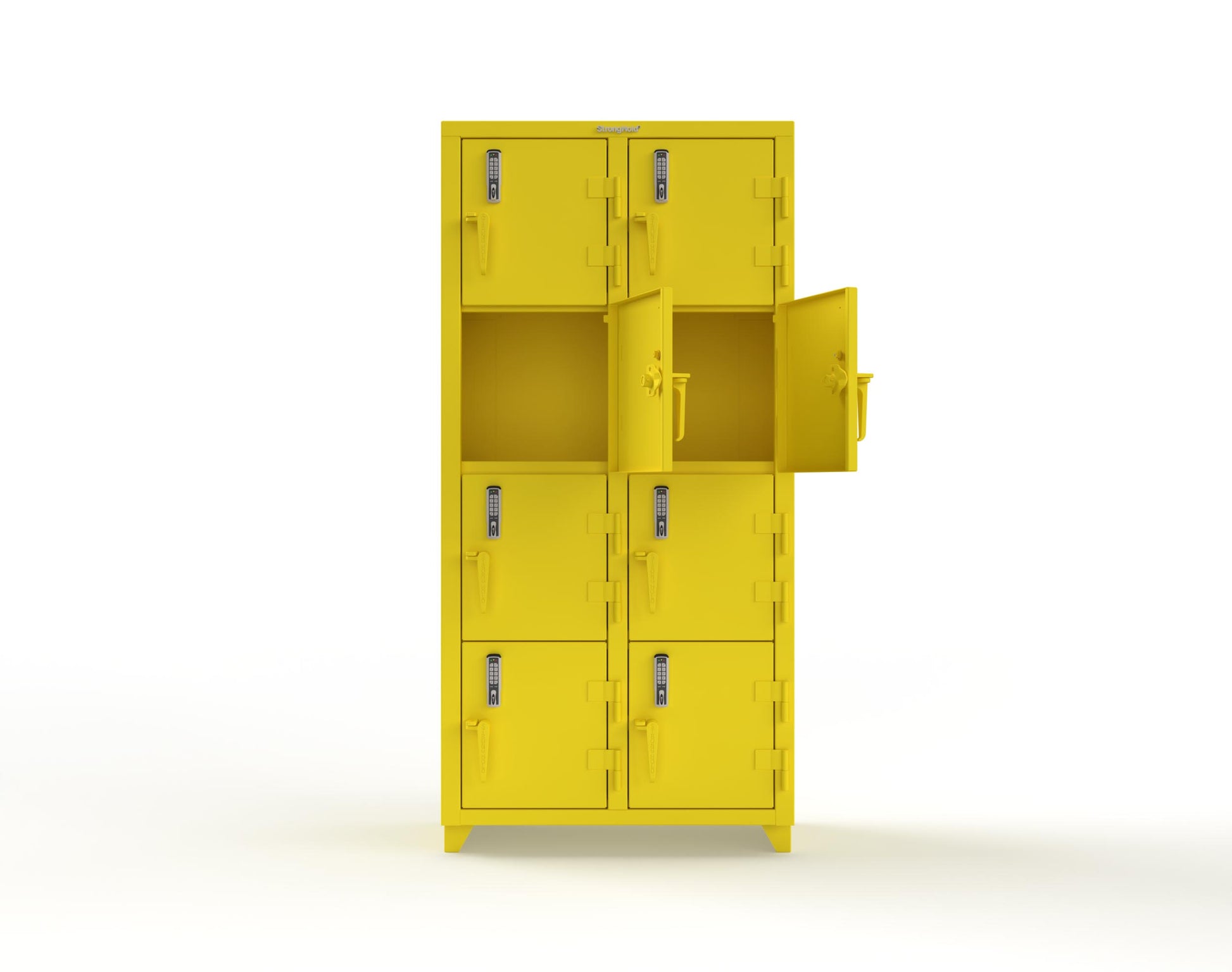 Extra Heavy Duty 14 GA 4-Tier Locker with Keyless Entry Lock, 8 Compartments – 36 in. W x 18 in. D x 75 in. H - 36-8D-18-4T-EK-L-1021