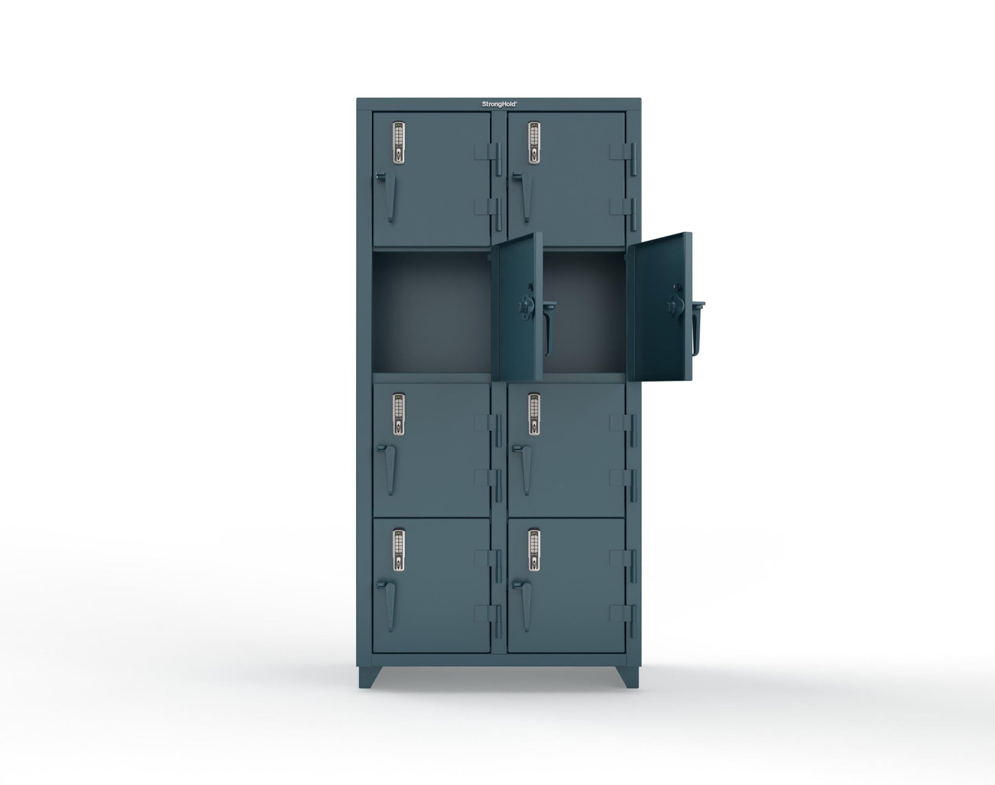 Extra Heavy Duty 14 GA 4-Tier Locker with Keyless Entry Lock, 8 Compartments – 36 in. W x 18 in. D x 75 in. H - 36-8D-18-4T-EK-L-5001