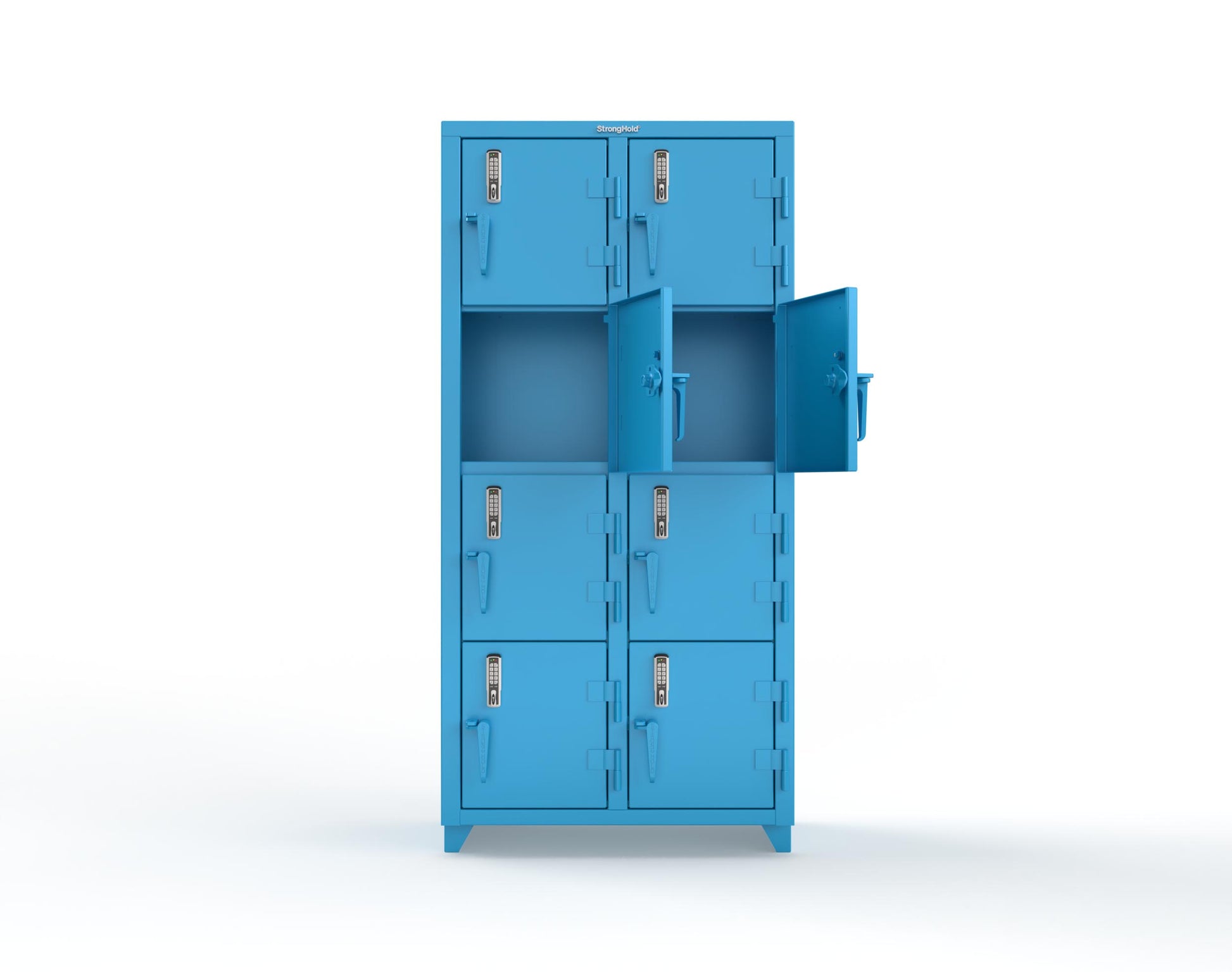 Extra Heavy Duty 14 GA 4-Tier Locker with Keyless Entry Lock, 8 Compartments – 36 in. W x 18 in. D x 75 in. H - 36-8D-18-4T-EK-L-5012