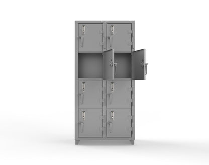 Extra Heavy Duty 14 GA 4-Tier Locker with Keyless Entry Lock, 8 Compartments – 36 in. W x 18 in. D x 75 in. H - 36-8D-18-4T-EK-L-7037