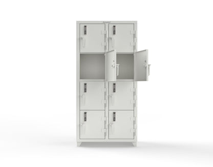 Extra Heavy Duty 14 GA 4-Tier Locker with Keyless Entry Lock, 8 Compartments – 36 in. W x 18 in. D x 75 in. H - 36-8D-18-4T-EK-L-9003
