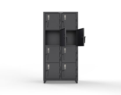 Extra Heavy Duty 14 GA 4-Tier Locker with Keyless Entry Lock, 8 Compartments – 36 in. W x 18 in. D x 75 in. H - 36-8D-18-4T-EK-L-9005