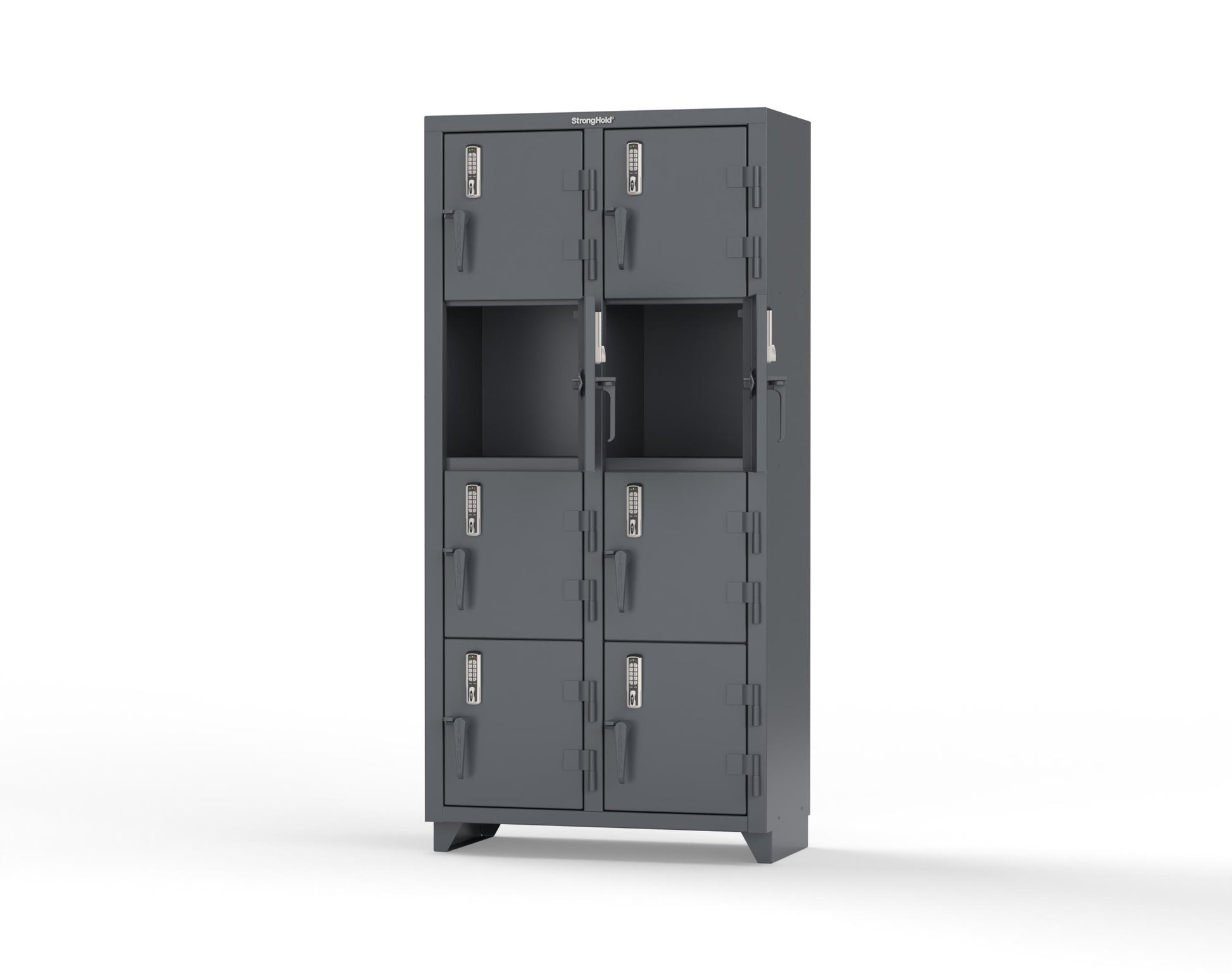 Extra Heavy Duty 14 GA 4-Tier Locker with Keyless Entry Lock, 8 Compartments – 36 in. W x 18 in. D x 75 in. H - 36-8D-18-4T-EK-L-7024