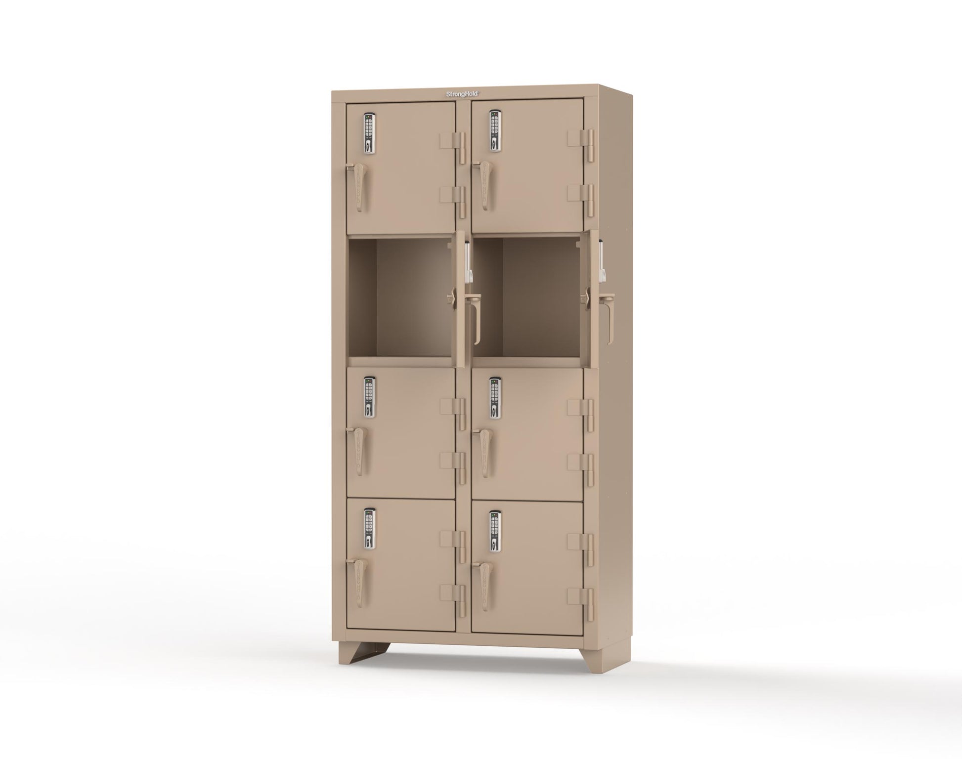 Extra Heavy Duty 14 GA 4-Tier Locker with Keyless Entry Lock, 8 Compartments – 36 in. W x 18 in. D x 75 in. H - 36-8D-18-4T-EK-L-1019