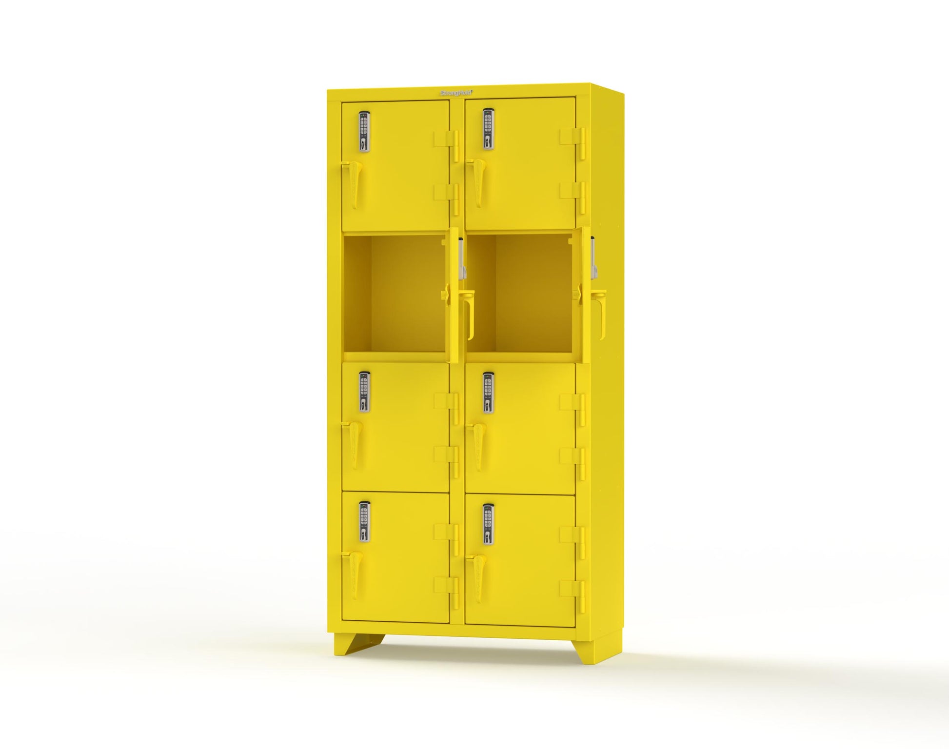Extra Heavy Duty 14 GA 4-Tier Locker with Keyless Entry Lock, 8 Compartments – 36 in. W x 18 in. D x 75 in. H - 36-8D-18-4T-EK-L-1021