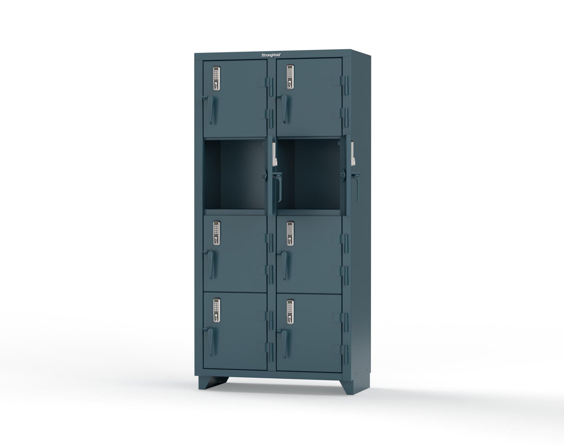 Extra Heavy Duty 14 GA 4-Tier Locker with Keyless Entry Lock, 8 Compartments – 36 in. W x 18 in. D x 75 in. H - 36-8D-18-4T-EK-L-5001