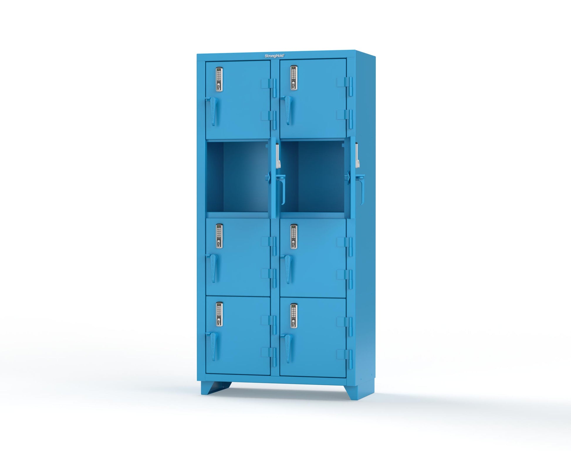 Extra Heavy Duty 14 GA 4-Tier Locker with Keyless Entry Lock, 8 Compartments – 36 in. W x 18 in. D x 75 in. H - 36-8D-18-4T-EK-L-5012