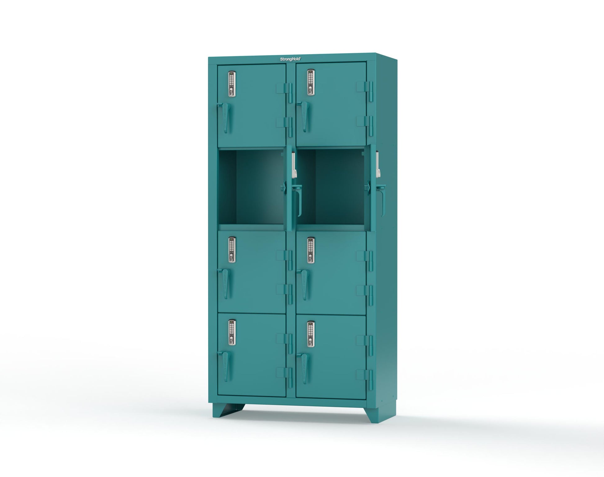 Extra Heavy Duty 14 GA 4-Tier Locker with Keyless Entry Lock, 8 Compartments – 36 in. W x 18 in. D x 75 in. H - 36-8D-18-4T-EK-L-5021