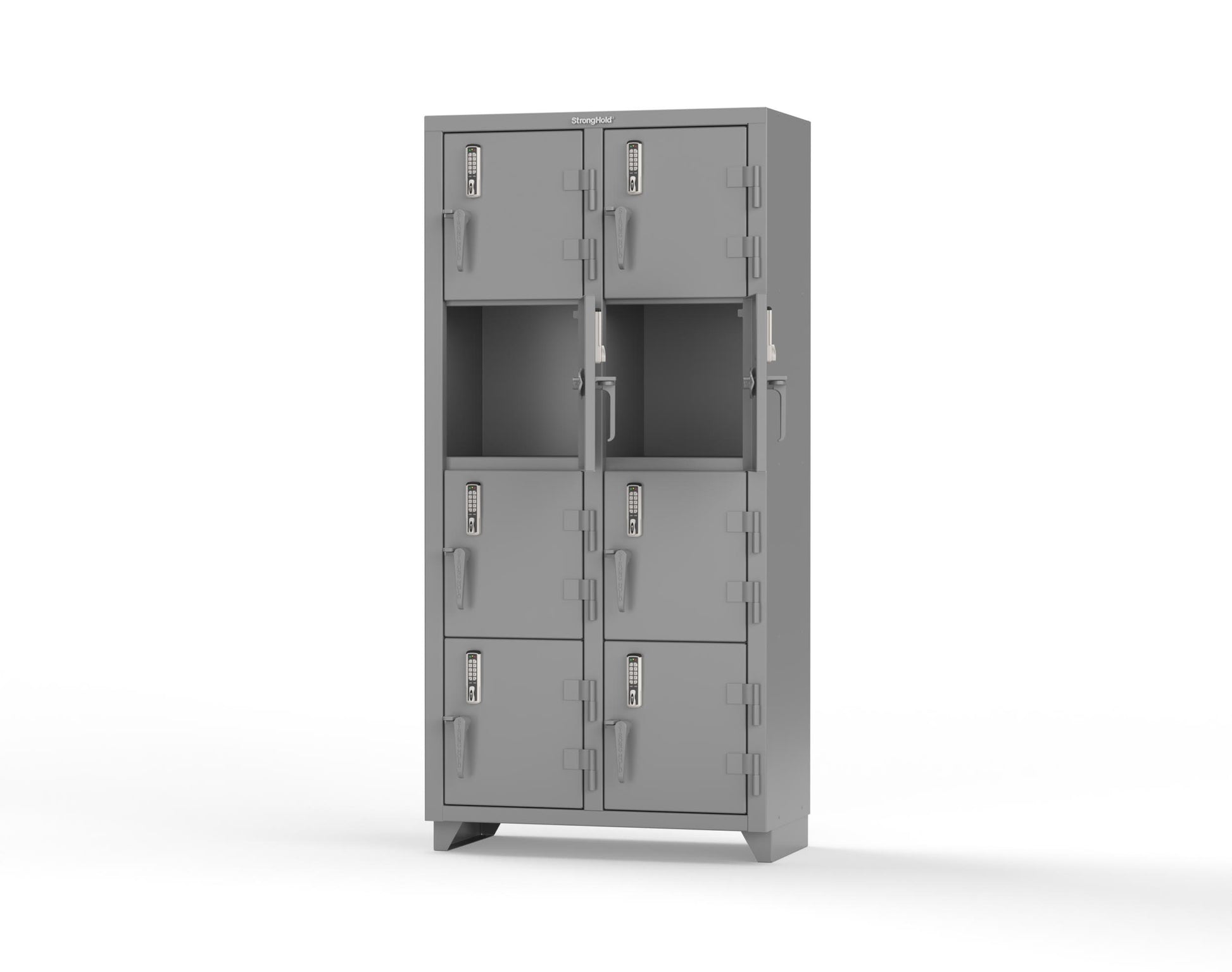 Extra Heavy Duty 14 GA 4-Tier Locker with Keyless Entry Lock, 8 Compartments – 36 in. W x 18 in. D x 75 in. H - 36-8D-18-4T-EK-L-7037