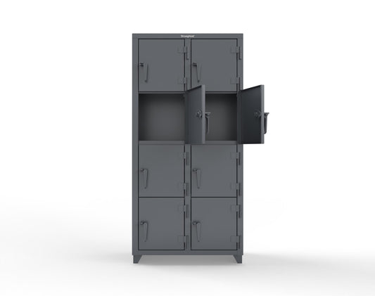 Extra Heavy Duty 14 GA 4-Tier Locker, 8 Compartments - 36 in. W x 18 in. D x 75 in. H - 36-8D-18-4T-L-7024