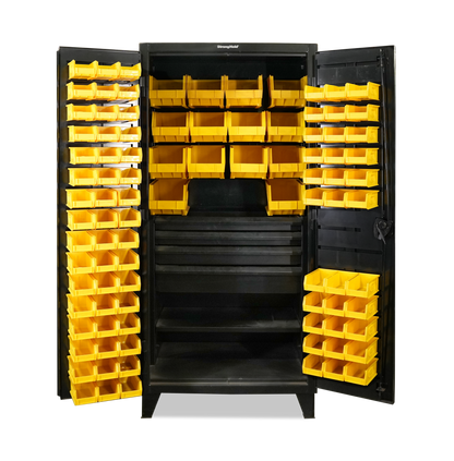 Extreme Duty 12 GA Bin Cabinet with Multiple Sized Bins, 4 Drawers, 1 Shelf - 36 In. W x 24 In. D x 78 In. H