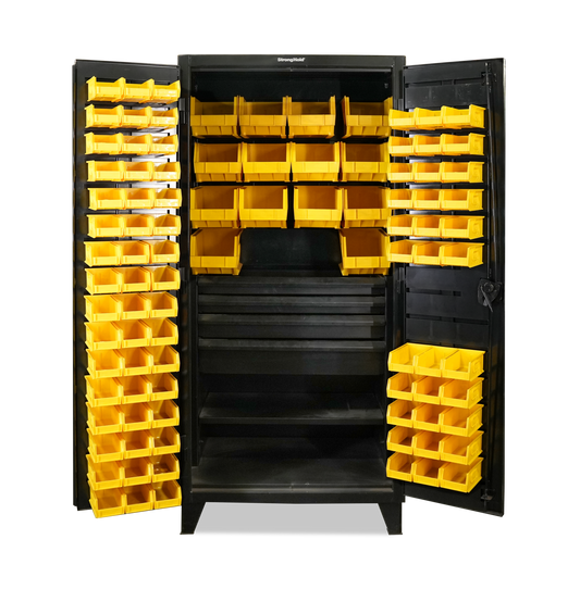 Extreme Duty 12 GA Bin Cabinet with Multiple Sized Bins, 4 Drawers, 1 Shelf - 36 In. W x 24 In. D x 78 In. H