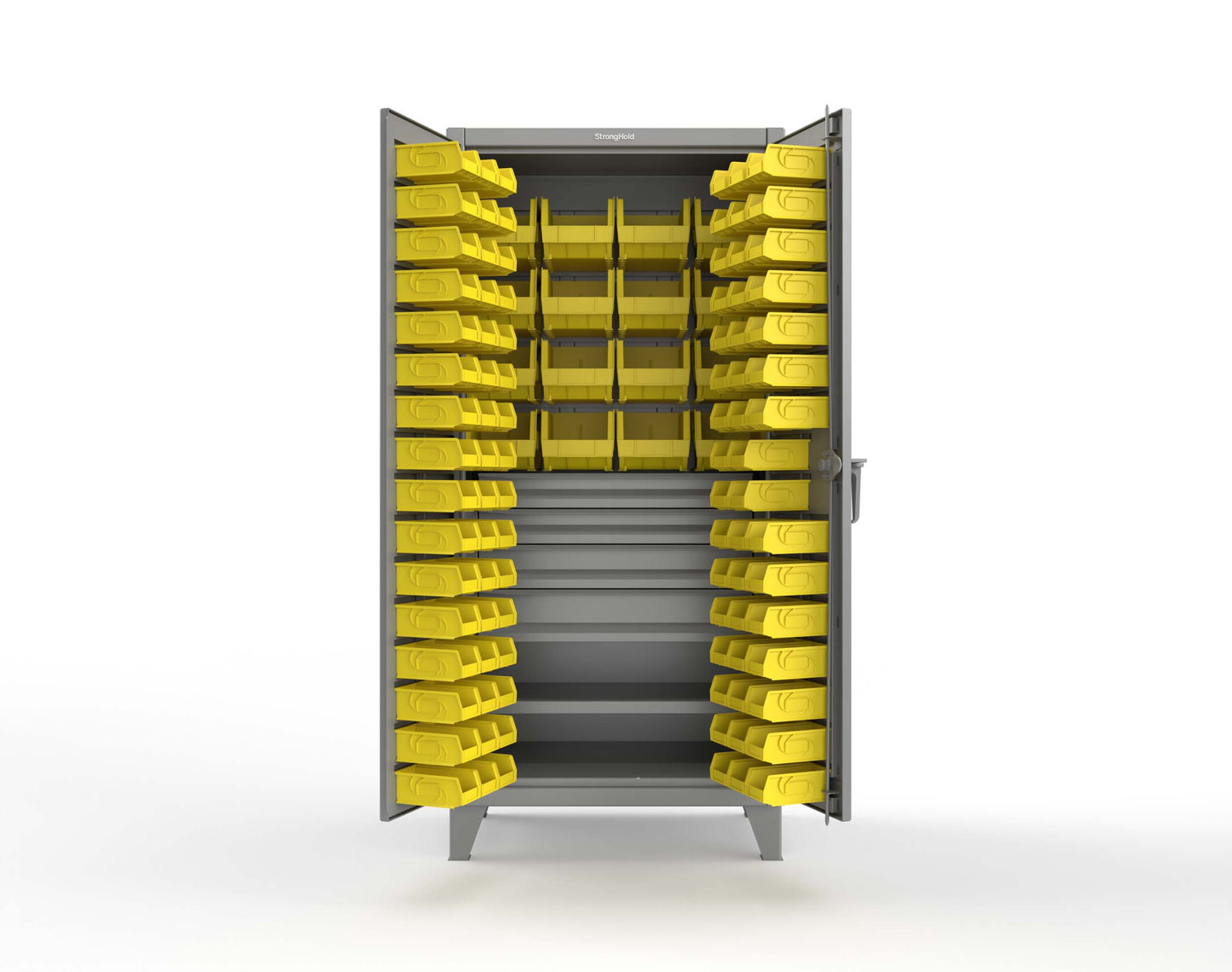 Extreme Duty 12 GA Bin Cabinet with Multiple Sized Bins, 4 Drawers, 1 Shelf - 36 In. W x 24 In. D x 78 In. H - 36-BBS-241-4DB-7037
